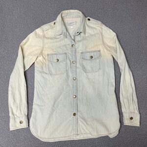 Current Elliott Jeans Ladies Denim Shirt distressed coloring white wash Small 4